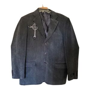 Eddie Domani Elegant Charcoal Blazer Courduroy with Nack And Front Details
